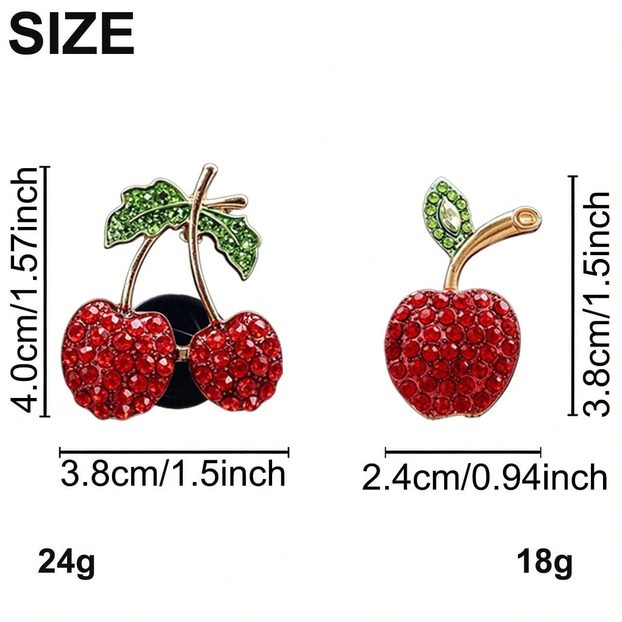 2/4pcs Rhinestone Cherry Apple Car Air Vent Clip Aromatherapy Clip Decor, Full Rhinestone Alloy Fruit Car Interior Decoration, Car Air Freshener, Women's Car Air Conditioner Fragrance Decor