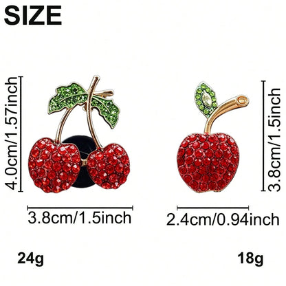 2/4pcs Rhinestone Cherry Apple Car Air Vent Clip Aromatherapy Clip Decor, Full Rhinestone Alloy Fruit Car Interior Decoration, Car Air Freshener, Women's Car Air Conditioner Fragrance Decor