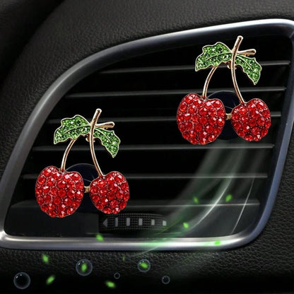 2/4pcs Rhinestone Cherry Apple Car Air Vent Clip Aromatherapy Clip Decor, Full Rhinestone Alloy Fruit Car Interior Decoration, Car Air Freshener, Women's Car Air Conditioner Fragrance Decor