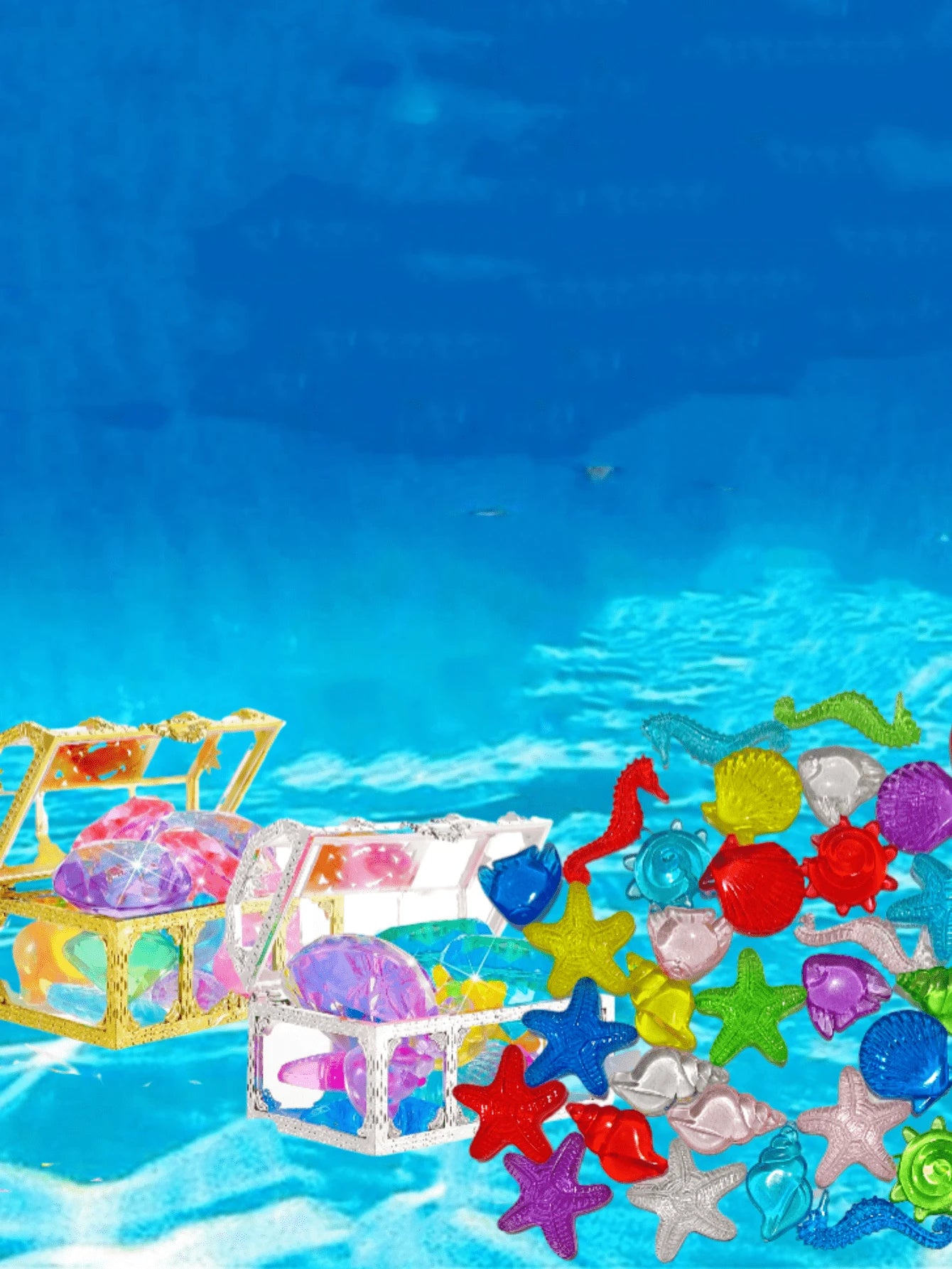 2/6/10pcs Diving Gemstone Pool Toys, Colorful Diamond Treasure Chest Swimming Gemstone Pirate Diving Toy Set, With Treasure Pirate Box, Birthday Pool Party Underwater Swimming Toys