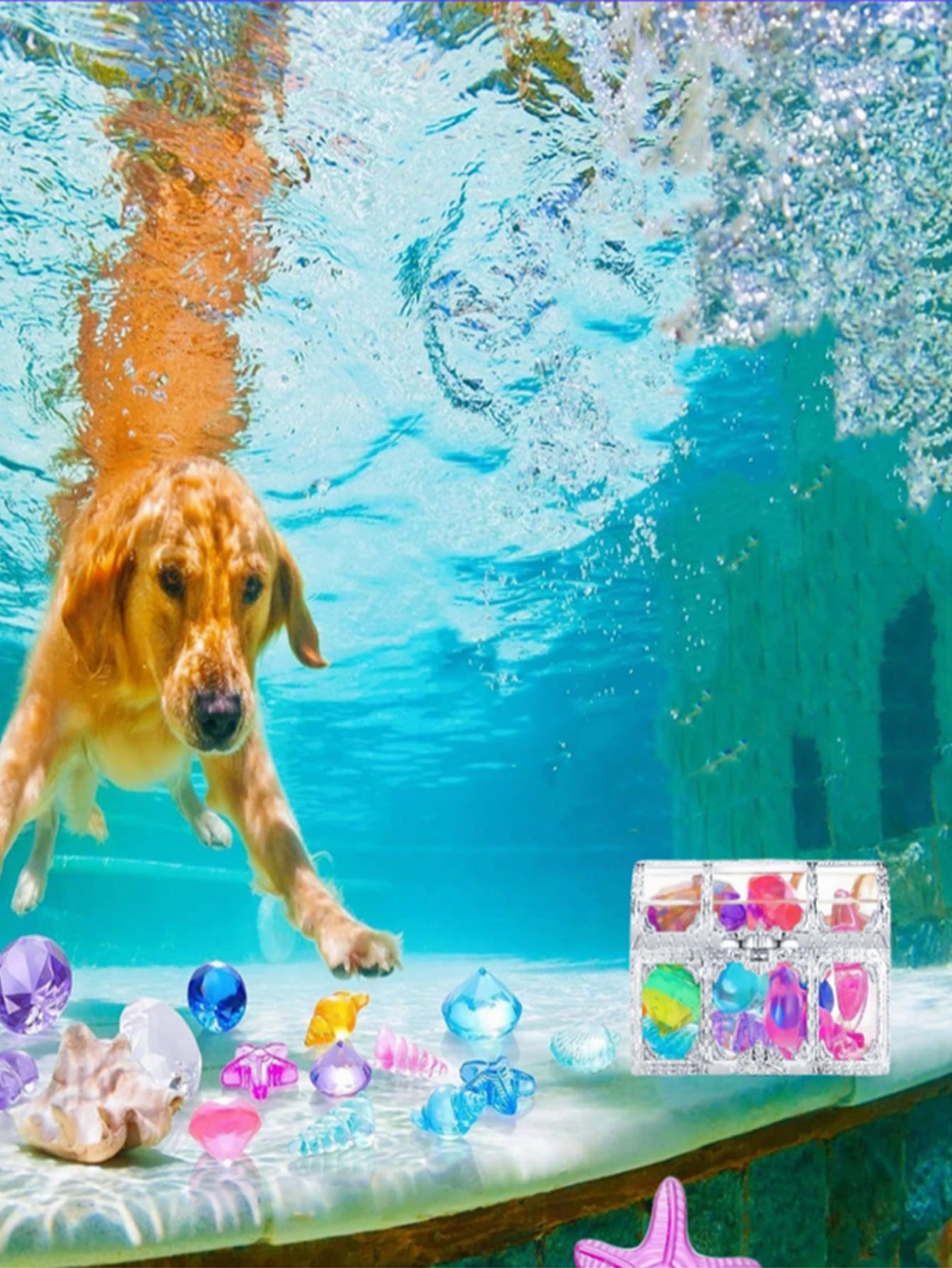2/6/10pcs Diving Gemstone Pool Toys, Colorful Diamond Treasure Chest Swimming Gemstone Pirate Diving Toy Set, With Treasure Pirate Box, Birthday Pool Party Underwater Swimming Toys