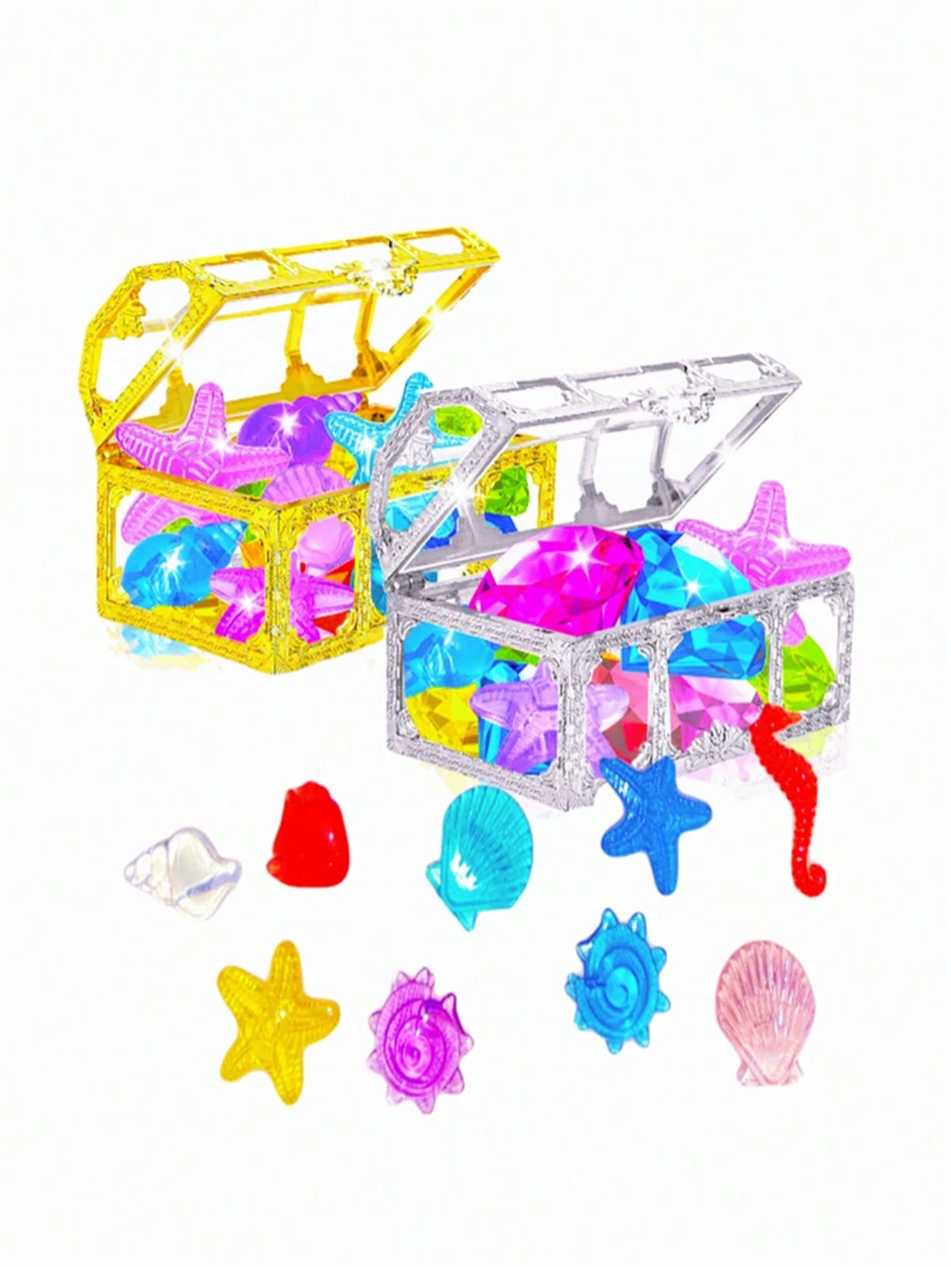 2/6/10pcs Diving Gemstone Pool Toys, Colorful Diamond Treasure Chest Swimming Gemstone Pirate Diving Toy Set, With Treasure Pirate Box, Birthday Pool Party Underwater Swimming Toys