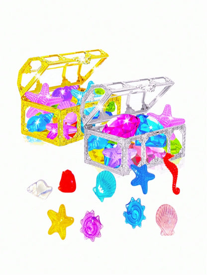 2/6/10pcs Diving Gemstone Pool Toys, Colorful Diamond Treasure Chest Swimming Gemstone Pirate Diving Toy Set, With Treasure Pirate Box, Birthday Pool Party Underwater Swimming Toys