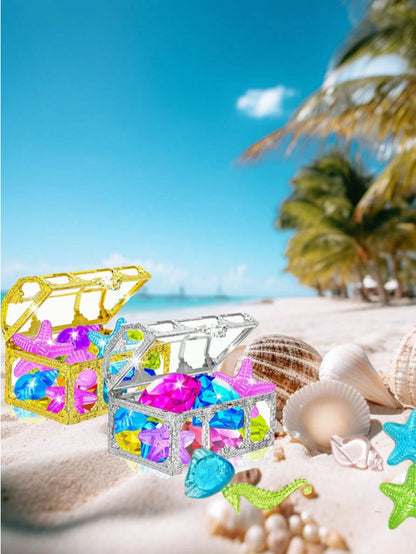 2/6/10pcs Diving Gemstone Pool Toys, Colorful Diamond Treasure Chest Swimming Gemstone Pirate Diving Toy Set, With Treasure Pirate Box, Birthday Pool Party Underwater Swimming Toys