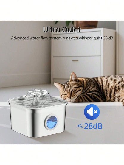 2.6L/88oz Stainless Steel Super Quiet Pet Water Dispenser With USB Power, Automatic Circulation Flow And Clear Water Level Window, Suitable For Cats And Dogs