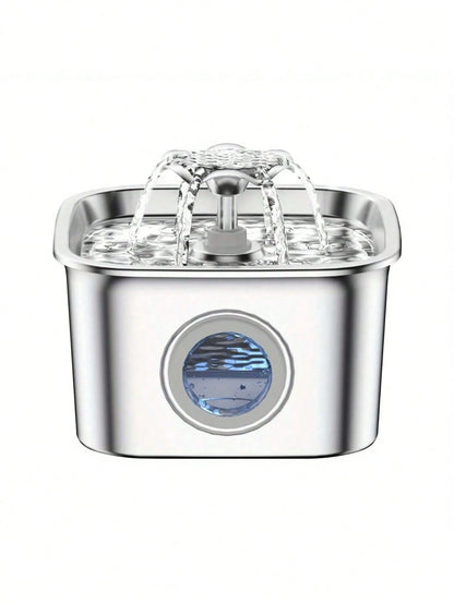 2.6L/88oz Stainless Steel Super Quiet Pet Water Dispenser With USB Power, Automatic Circulation Flow And Clear Water Level Window, Suitable For Cats And Dogs