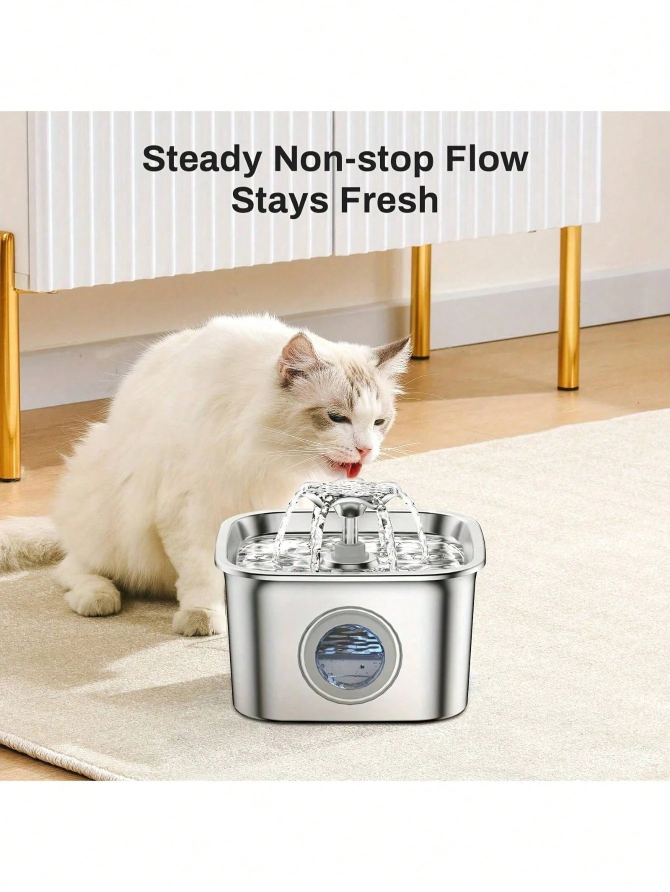 2.6L/88oz Stainless Steel Super Quiet Pet Water Dispenser With USB Power, Automatic Circulation Flow And Clear Water Level Window, Suitable For Cats And Dogs