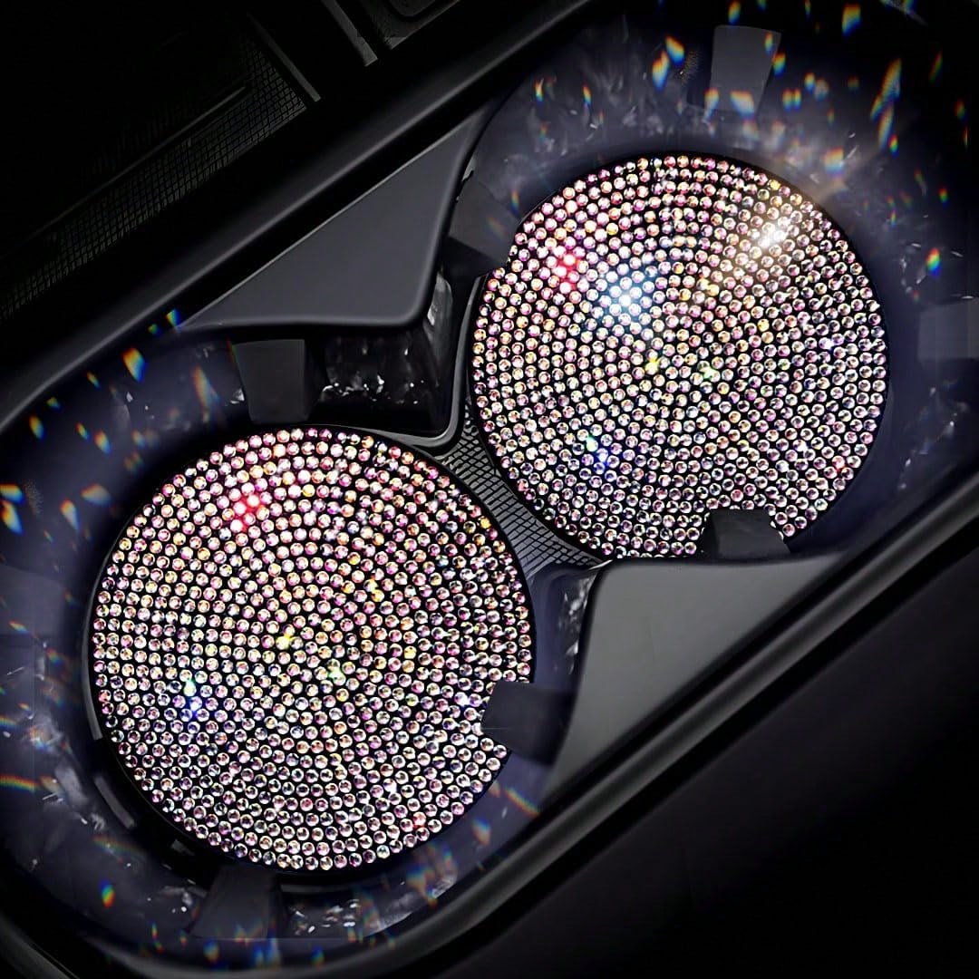 2.75" Shiny Leopard Print Rhinestone Car Cup Holder Mat, Women's Car Drink Coaster