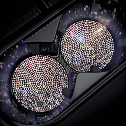 2.75" Shiny Leopard Print Rhinestone Car Cup Holder Mat, Women's Car Drink Coaster