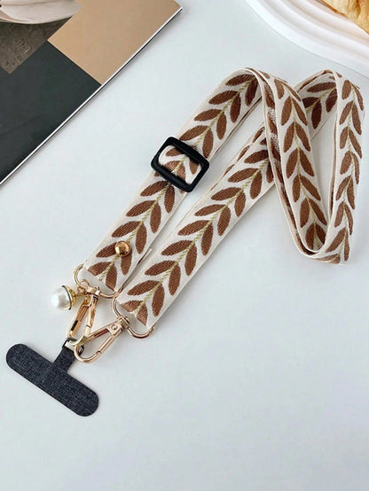 (2 Adjustable Fasteners Randomly) Adjustable Green Leaf Phone Lanyard With Faux Pearl Pendant, Suitable For Work ID Or Casual Use Gifts For Mother, Family, Friends, Birthday, Holiday Phone Charm, Phon