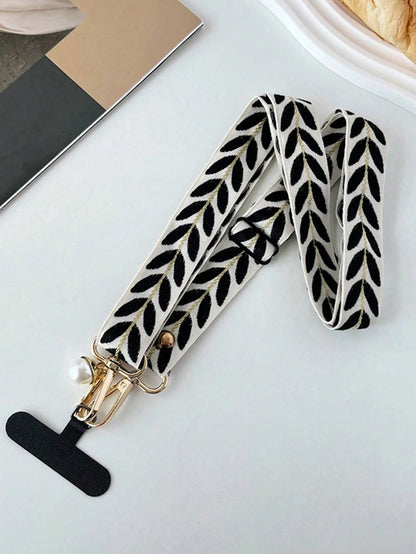 (2 Adjustable Fasteners Randomly) Adjustable Green Leaf Phone Lanyard With Faux Pearl Pendant, Suitable For Work ID Or Casual Use Gifts For Mother, Family, Friends, Birthday, Holiday Phone Charm, Phon