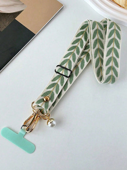 (2 Adjustable Fasteners Randomly) Adjustable Green Leaf Phone Lanyard With Faux Pearl Pendant, Suitable For Work ID Or Casual Use Gifts For Mother, Family, Friends, Birthday, Holiday Phone Charm, Phon