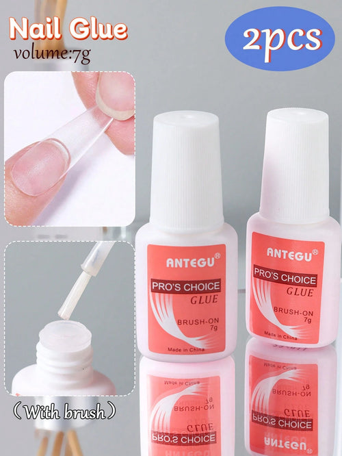 2 Bottles 7g Clear Fake Nail Glue Gel Nail Polish With Brush, Quick Dry Adhesive Rhinestone, Bonding Agent Decoration, Extension And Reinforcement Adhesive Soft Fake Nail Tips Bonding Agent Gel Nail A
