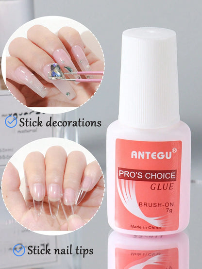 2 Bottles 7g Clear Fake Nail Glue Gel Nail Polish With Brush, Quick Dry Adhesive Rhinestone, Bonding Agent Decoration, Extension And Reinforcement Adhesive Soft Fake Nail Tips Bonding Agent Gel Nail A