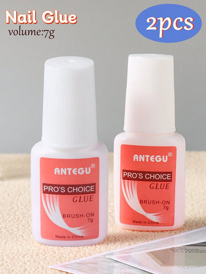 2 Bottles 7g Clear Fake Nail Glue Gel Nail Polish With Brush, Quick Dry Adhesive Rhinestone, Bonding Agent Decoration, Extension And Reinforcement Adhesive Soft Fake Nail Tips Bonding Agent Gel Nail A