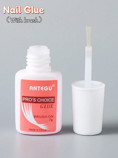 2 Bottles 7g Clear Fake Nail Glue Gel Nail Polish With Brush, Quick Dry Adhesive Rhinestone, Bonding Agent Decoration, Extension And Reinforcement Adhesive Soft Fake Nail Tips Bonding Agent Gel Nail A