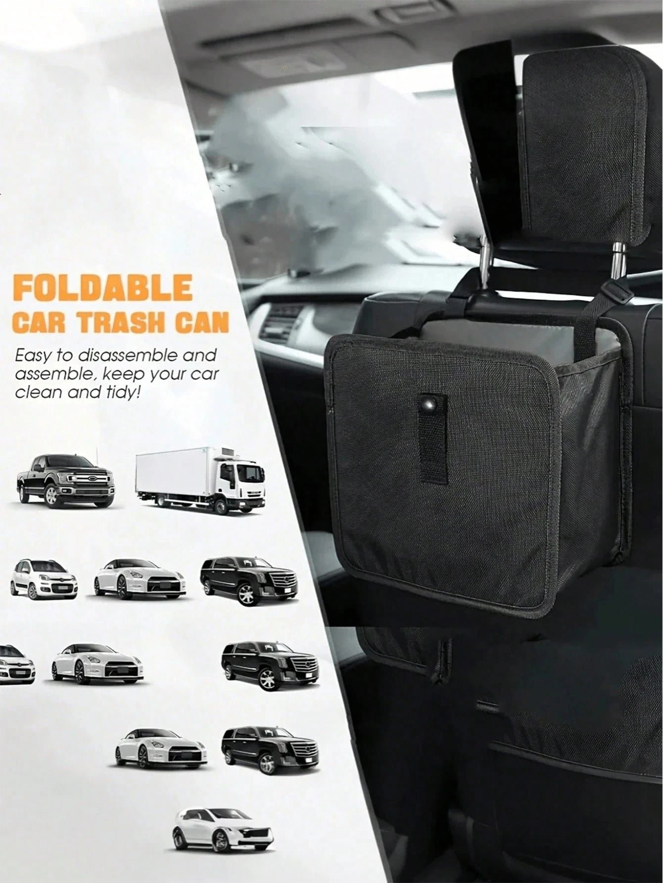 2 Gallon Waterproof Black Trash Can- Hanging Armrest Bin, Suitable For Car Interior- Fits All Car Models- Multi-Functional Practical Car Storage Bag