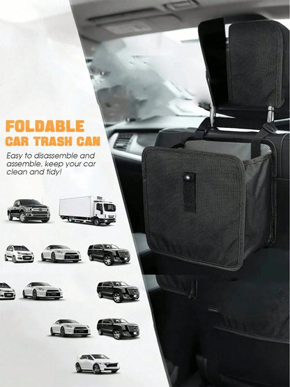2 Gallon Waterproof Black Trash Can- Hanging Armrest Bin, Suitable For Car Interior- Fits All Car Models- Multi-Functional Practical Car Storage Bag