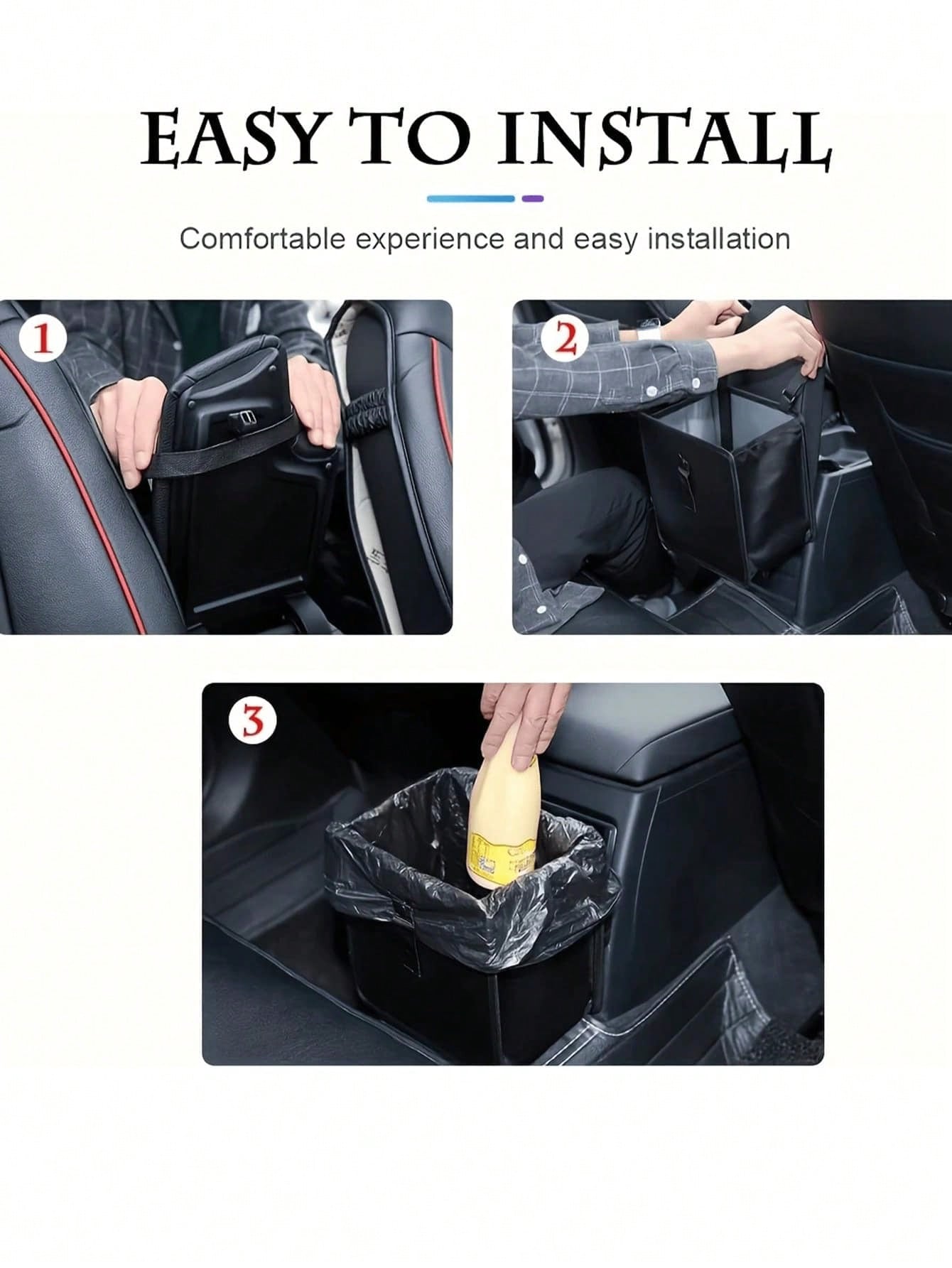 2 Gallon Waterproof Black Trash Can- Hanging Armrest Bin, Suitable For Car Interior- Fits All Car Models- Multi-Functional Practical Car Storage Bag