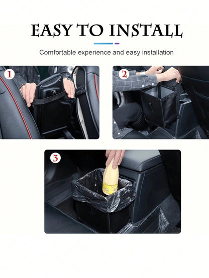 2 Gallon Waterproof Black Trash Can- Hanging Armrest Bin, Suitable For Car Interior- Fits All Car Models- Multi-Functional Practical Car Storage Bag
