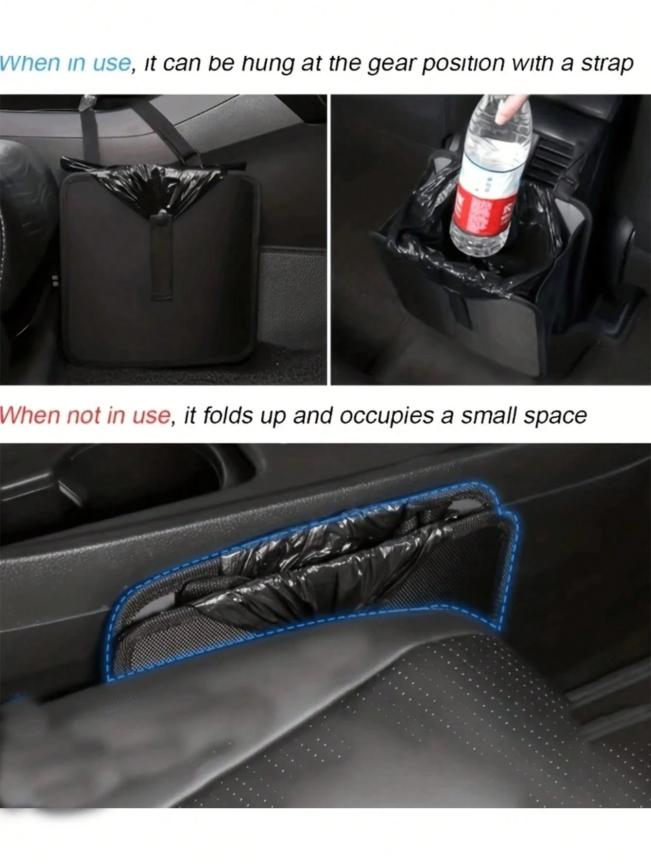 2 Gallon Waterproof Black Trash Can- Hanging Armrest Bin, Suitable For Car Interior- Fits All Car Models- Multi-Functional Practical Car Storage Bag