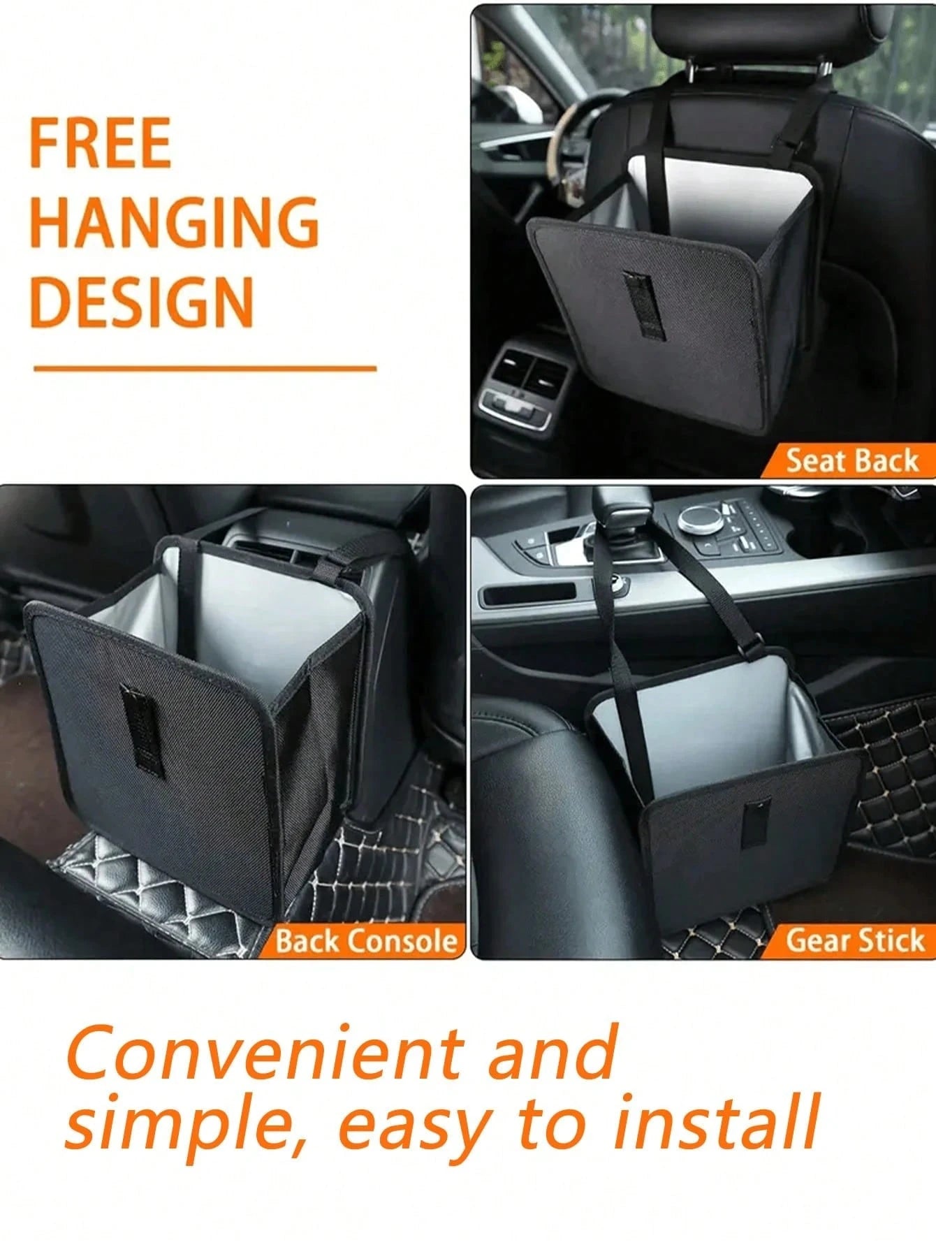 2 Gallon Waterproof Black Trash Can- Hanging Armrest Bin, Suitable For Car Interior- Fits All Car Models- Multi-Functional Practical Car Storage Bag