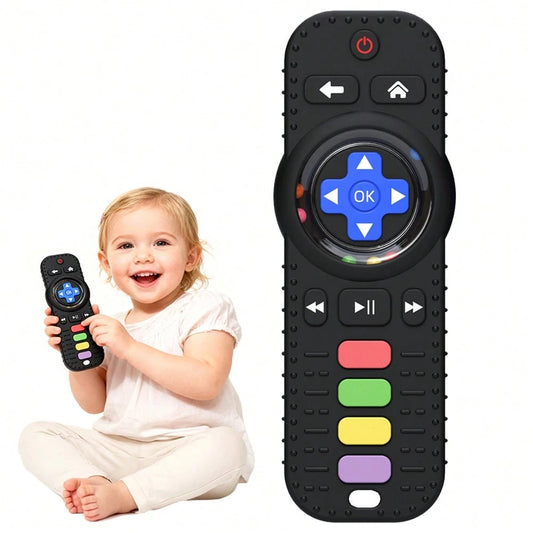 2-In-1 Baby Remote Rattle Teether, Silicone Material, Crisp Rattle Sound, Remote Shape, Shake And Chew On, An Early Education Toy For Newborns.