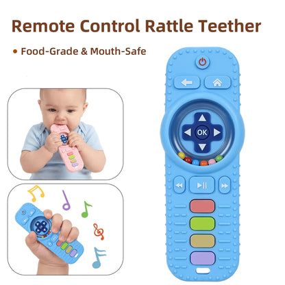 2-In-1 Baby Remote Rattle Teether, Silicone Material, Crisp Rattle Sound, Remote Shape, Shake And Chew On, An Early Education Toy For Newborns.