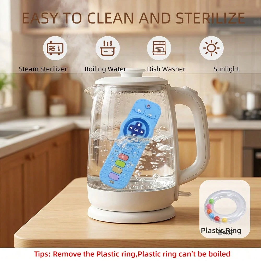 2-In-1 Baby Remote Rattle Teether, Silicone Material, Crisp Rattle Sound, Remote Shape, Shake And Chew On, An Early Education Toy For Newborns.