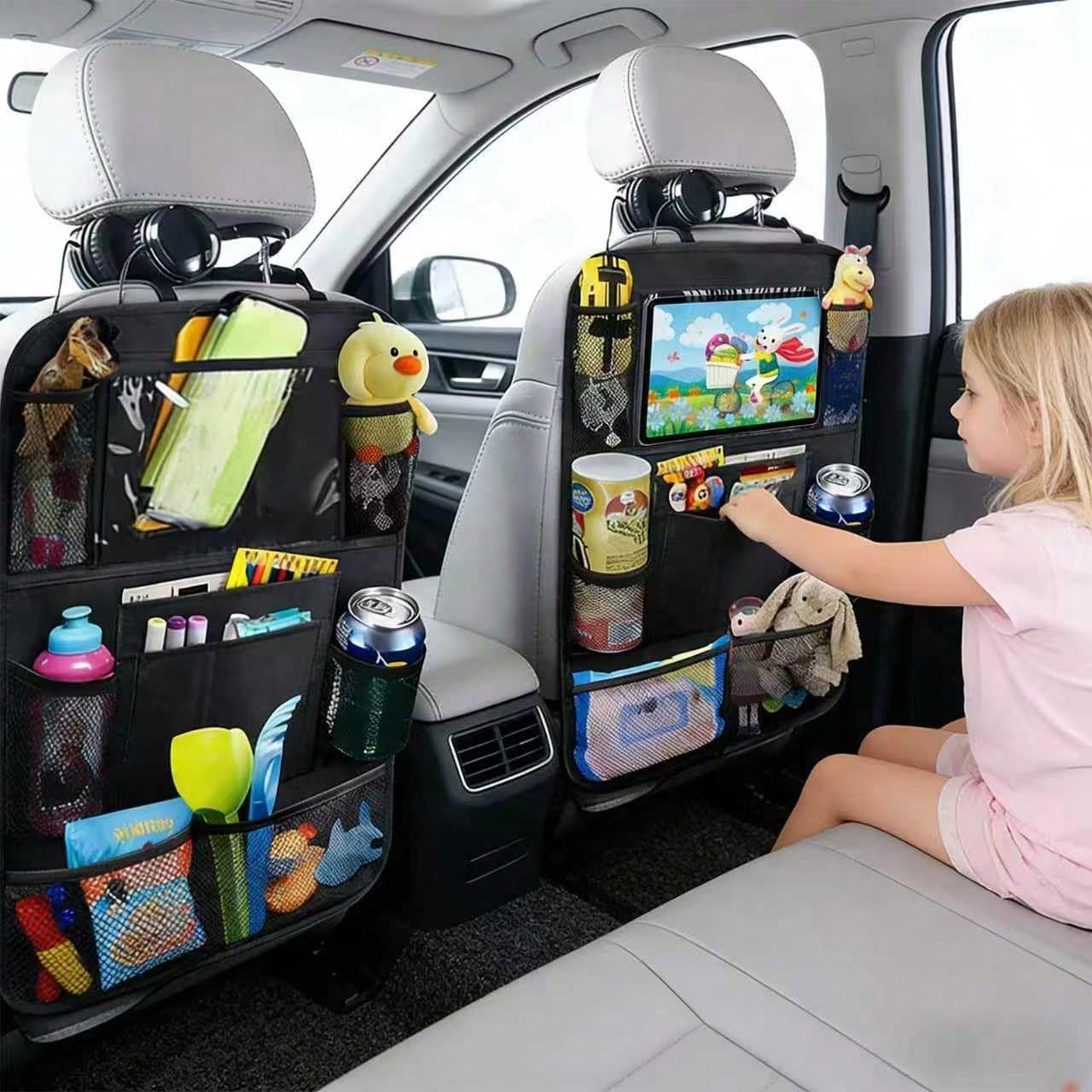 2 Pack Car Backseat Organizer With Tablet Holder – Multi-Pocket Car Storage For Kids Travel,10-Pocket Car Seat Organizer For Road Trips, Seat Back Protector For Family Cars