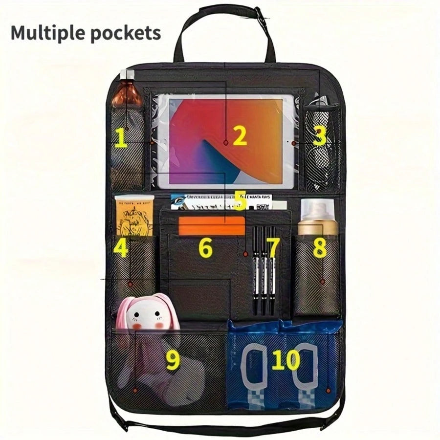 2 Pack Car Backseat Organizer With Tablet Holder – Multi-Pocket Car Storage For Kids Travel,10-Pocket Car Seat Organizer For Road Trips, Seat Back Protector For Family Cars
