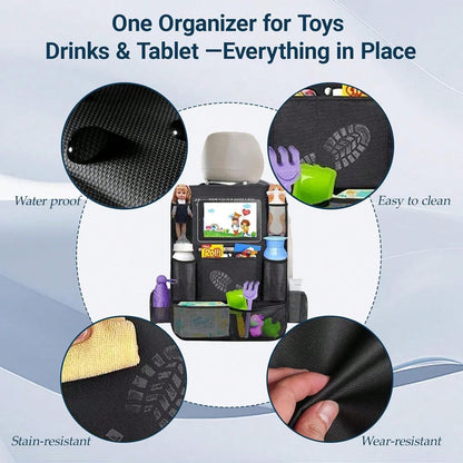 2 Pack Car Backseat Organizer With Tablet Holder – Multi-Pocket Car Storage For Kids Travel,10-Pocket Car Seat Organizer For Road Trips, Seat Back Protector For Family Cars