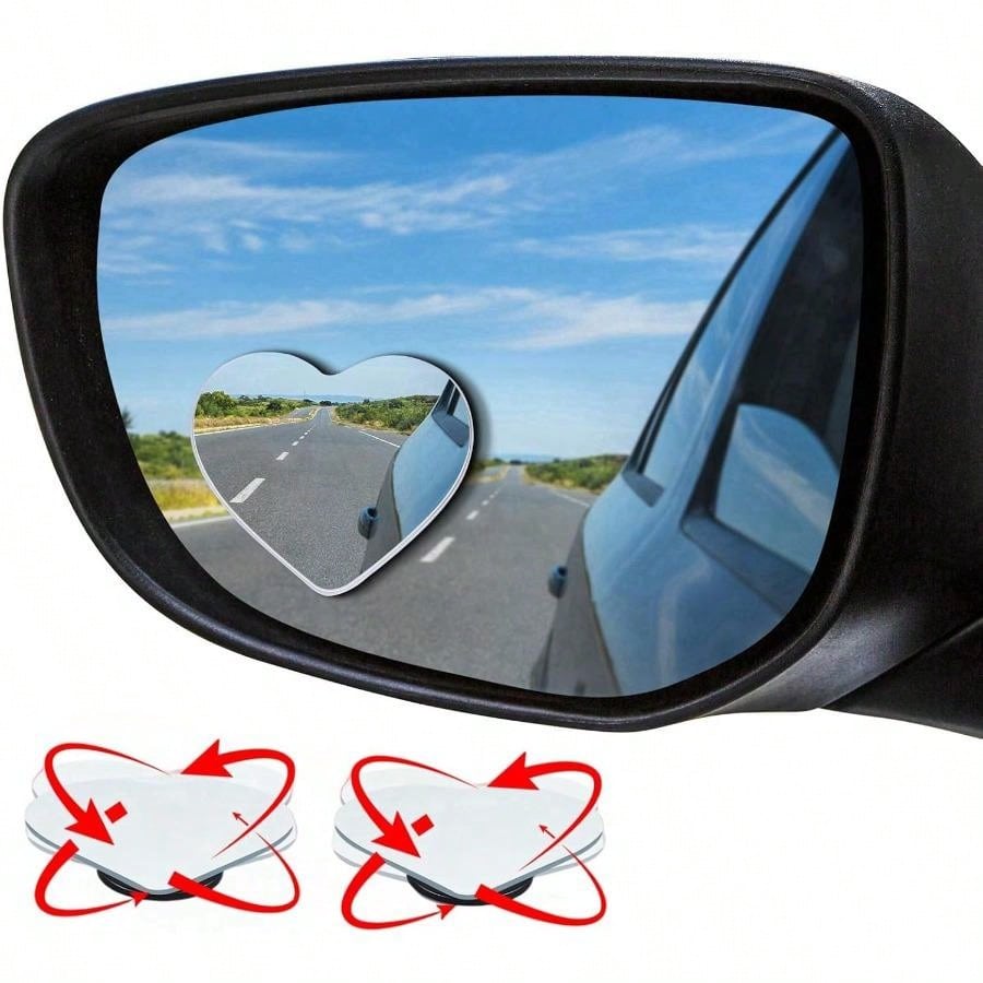 2 Packs Heart-Shaped Blind Spot Mirror For Cars, Frameless 360-Degree Wide-Angle Convex Mirror