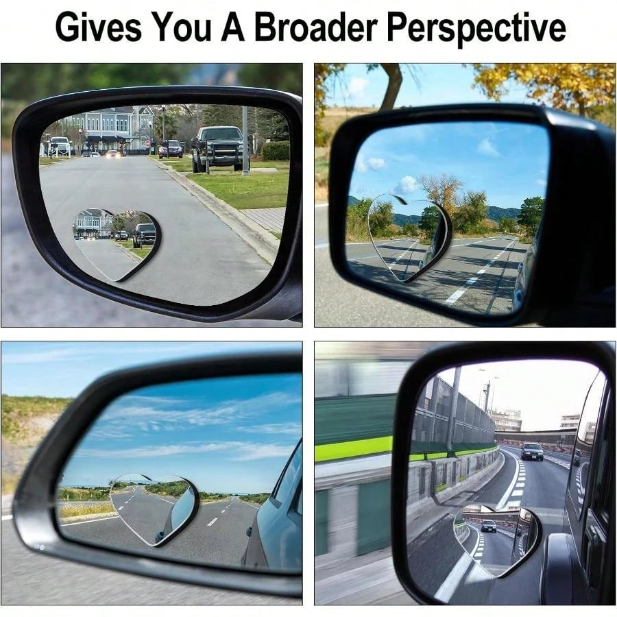 2 Packs Heart-Shaped Blind Spot Mirror For Cars, Frameless 360-Degree Wide-Angle Convex Mirror