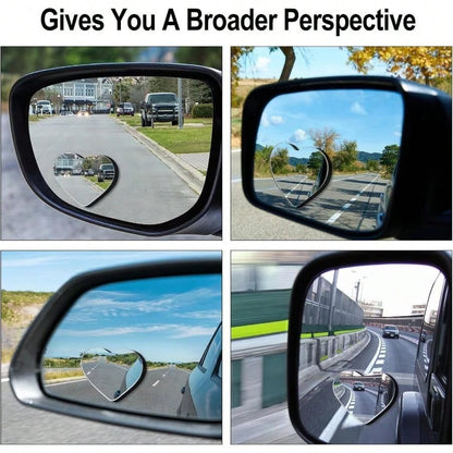 2 Packs Heart-Shaped Blind Spot Mirror For Cars, Frameless 360-Degree Wide-Angle Convex Mirror