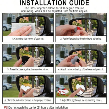 2 Packs Heart-Shaped Blind Spot Mirror For Cars, Frameless 360-Degree Wide-Angle Convex Mirror
