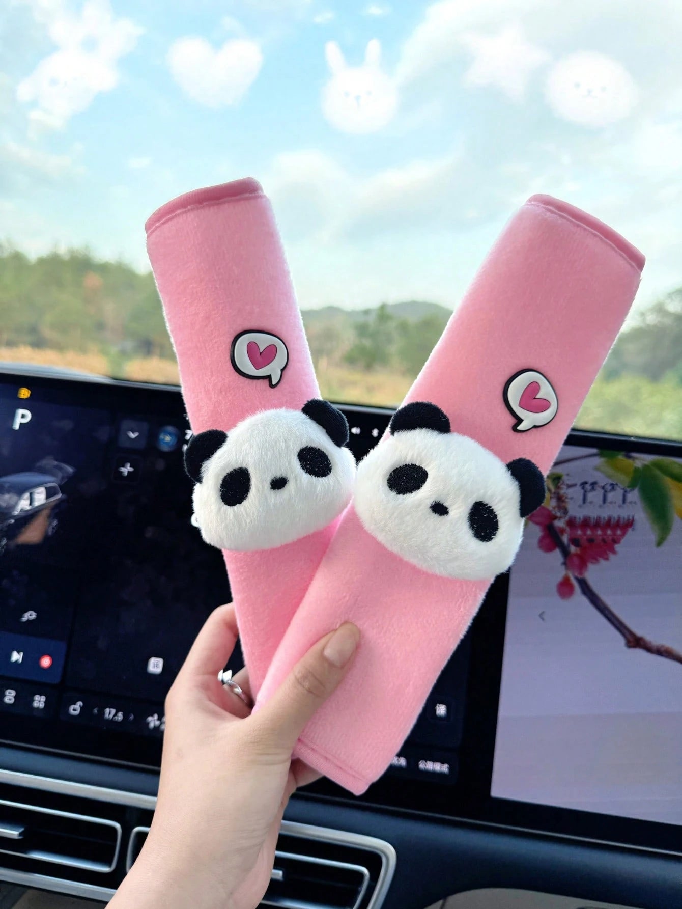 2 Pcs Cute Panda Car Seat Belt Shoulder Pad, Soft And Universal For 4 Seasons