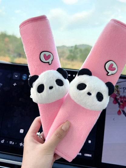 2 Pcs Cute Panda Car Seat Belt Shoulder Pad, Soft And Universal For 4 Seasons