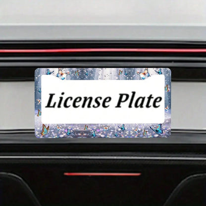 2-Piece Butterfly Aluminum License Plate Frame, 12x6inch, Universal Fit, Decorative Stainless Steel License Plate Holder, With Screws, Blue Design, American Vehicle Accessories