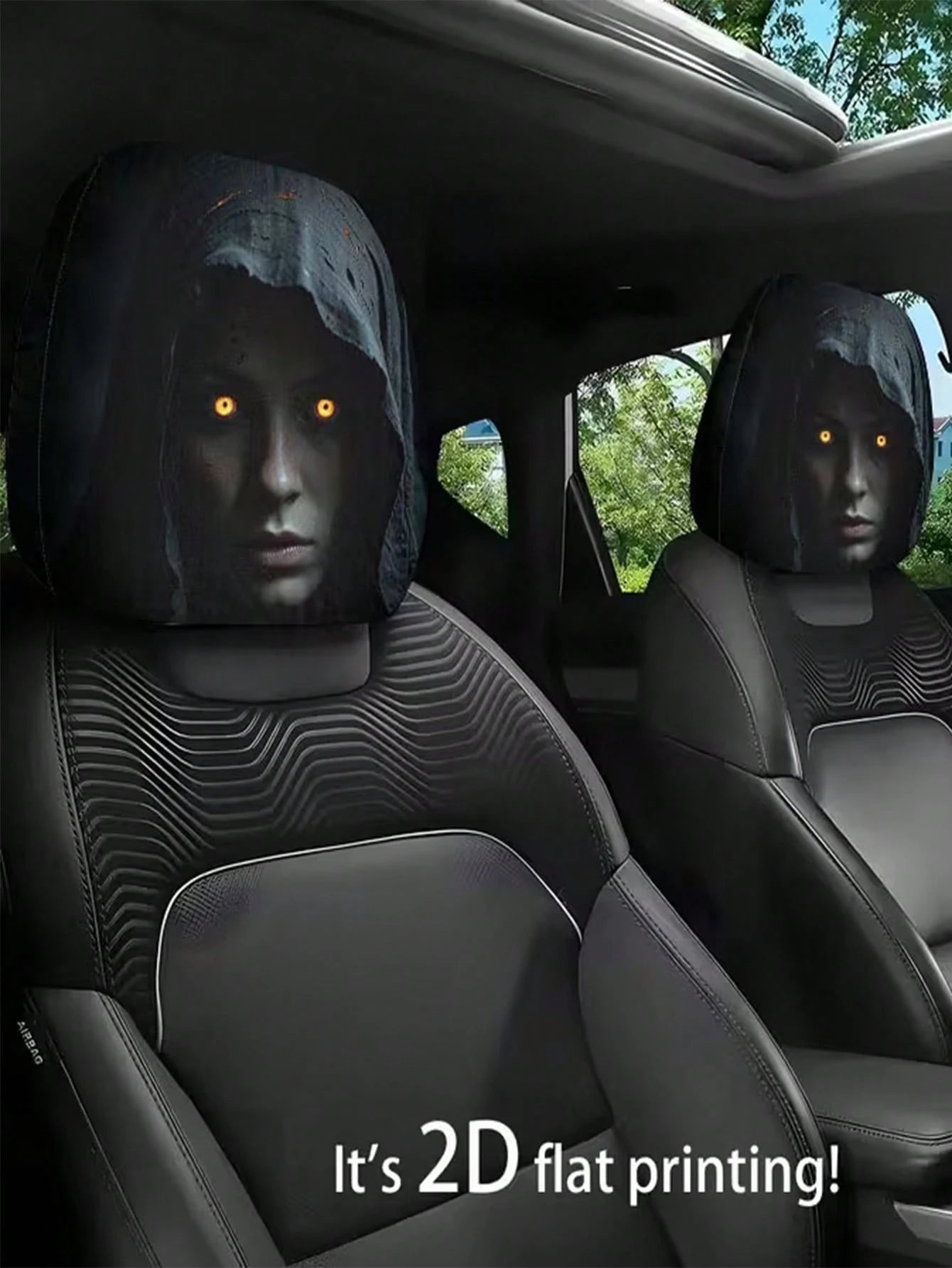 2 Pieces Modern Style Hooded Eye-Catching Mysterious Woman Pattern Car Headrest Cover, Upgrades Interior Decoration, Showcases Unique Charm, Elastic Design, Easy Installation Suitable For All Models