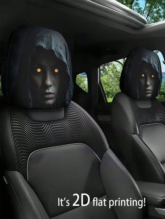 2 Pieces Modern Style Hooded Eye-Catching Mysterious Woman Pattern Car Headrest Cover, Upgrades Interior Decoration, Showcases Unique Charm, Elastic Design, Easy Installation Suitable For All Models