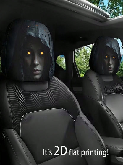 2 Pieces Modern Style Hooded Eye-Catching Mysterious Woman Pattern Car Headrest Cover, Upgrades Interior Decoration, Showcases Unique Charm, Elastic Design, Easy Installation Suitable For All Models