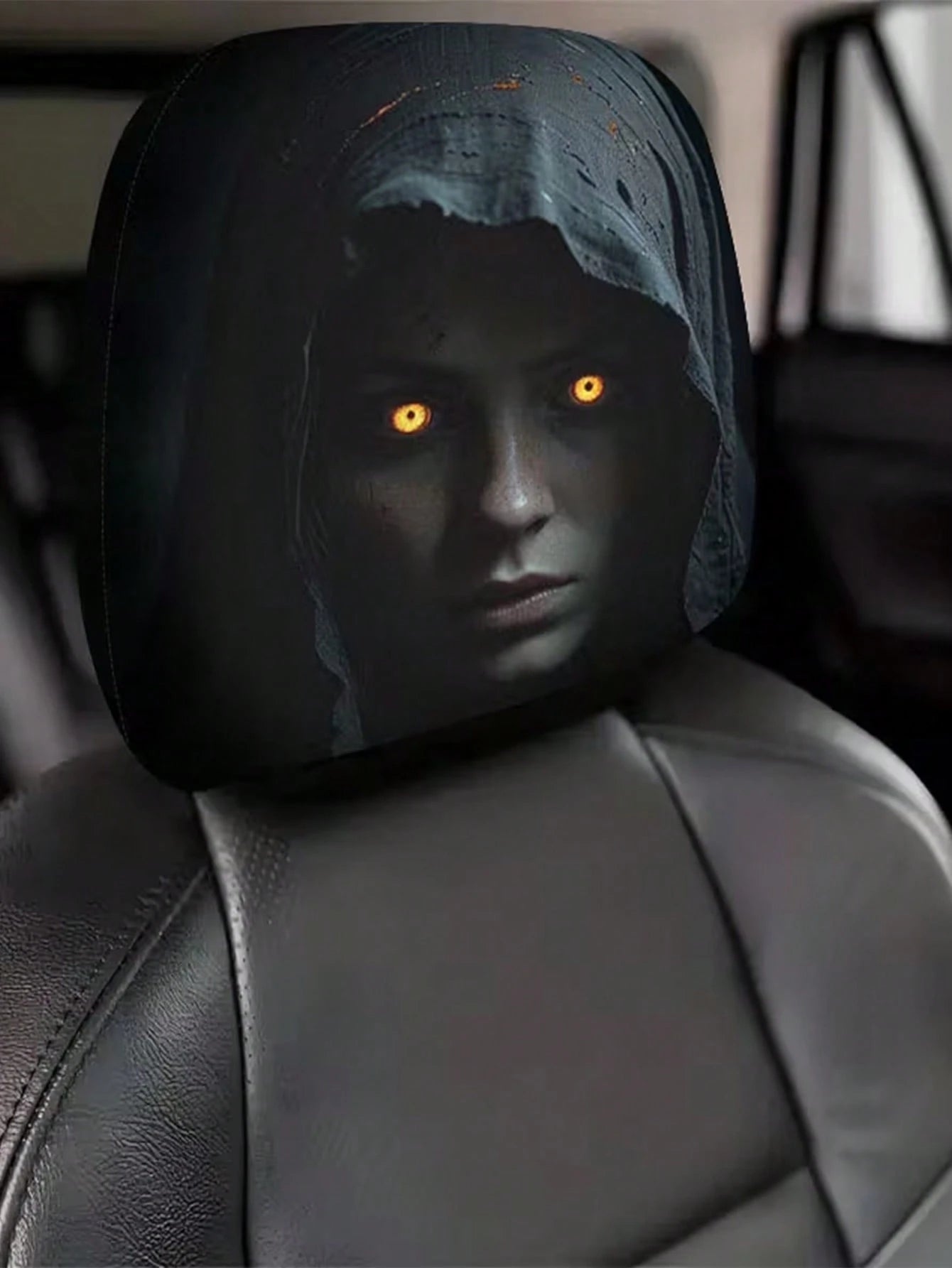 2 Pieces Modern Style Hooded Eye-Catching Mysterious Woman Pattern Car Headrest Cover, Upgrades Interior Decoration, Showcases Unique Charm, Elastic Design, Easy Installation Suitable For All Models
