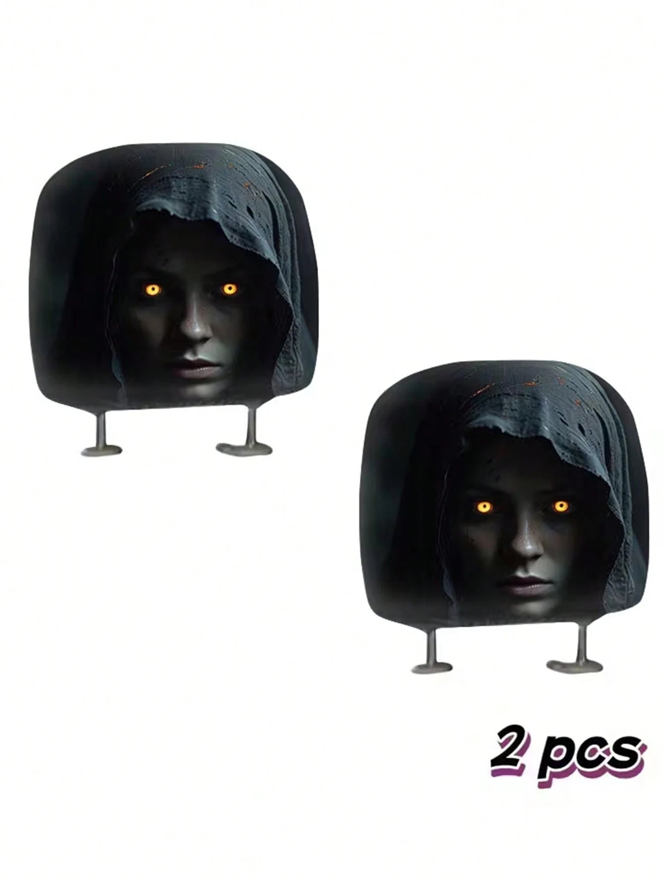 2 Pieces Modern Style Hooded Eye-Catching Mysterious Woman Pattern Car Headrest Cover, Upgrades Interior Decoration, Showcases Unique Charm, Elastic Design, Easy Installation Suitable For All Models