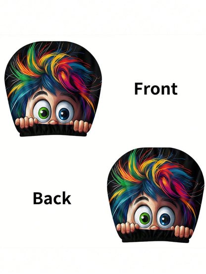 2 Pieces Of Colorful, Spiky, Bigeyedcutepatternedcarheadrestcovers.Theseareinteriordecorations For Cars. They Are Made Of Non-Filled Material And Are Easy To Install And Clean. Suitable For Travel And
