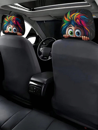 2 Pieces Of Colorful, Spiky, Bigeyedcutepatternedcarheadrestcovers.Theseareinteriordecorations For Cars. They Are Made Of Non-Filled Material And Are Easy To Install And Clean. Suitable For Travel And