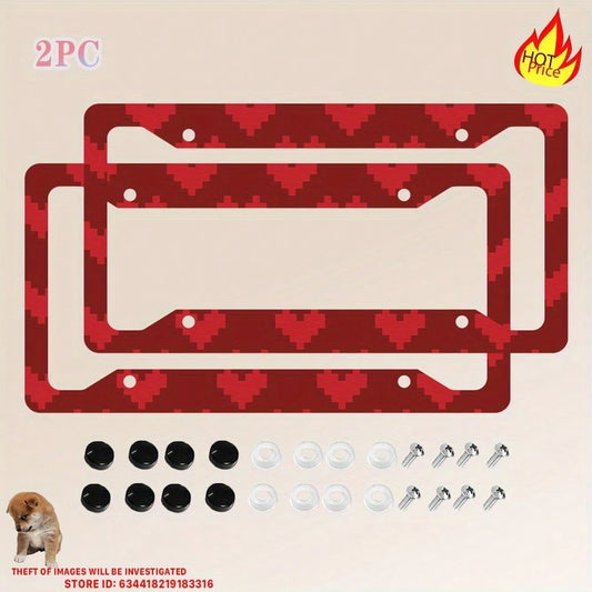 2 Red And White Heart-Shaped Aluminum License Plate Frames, 6x12inch, Vintage And Novel Car Decoration, With Screws, Suitable For Canadian And Mexican Standards, Decorative License Plate Frame| Hea