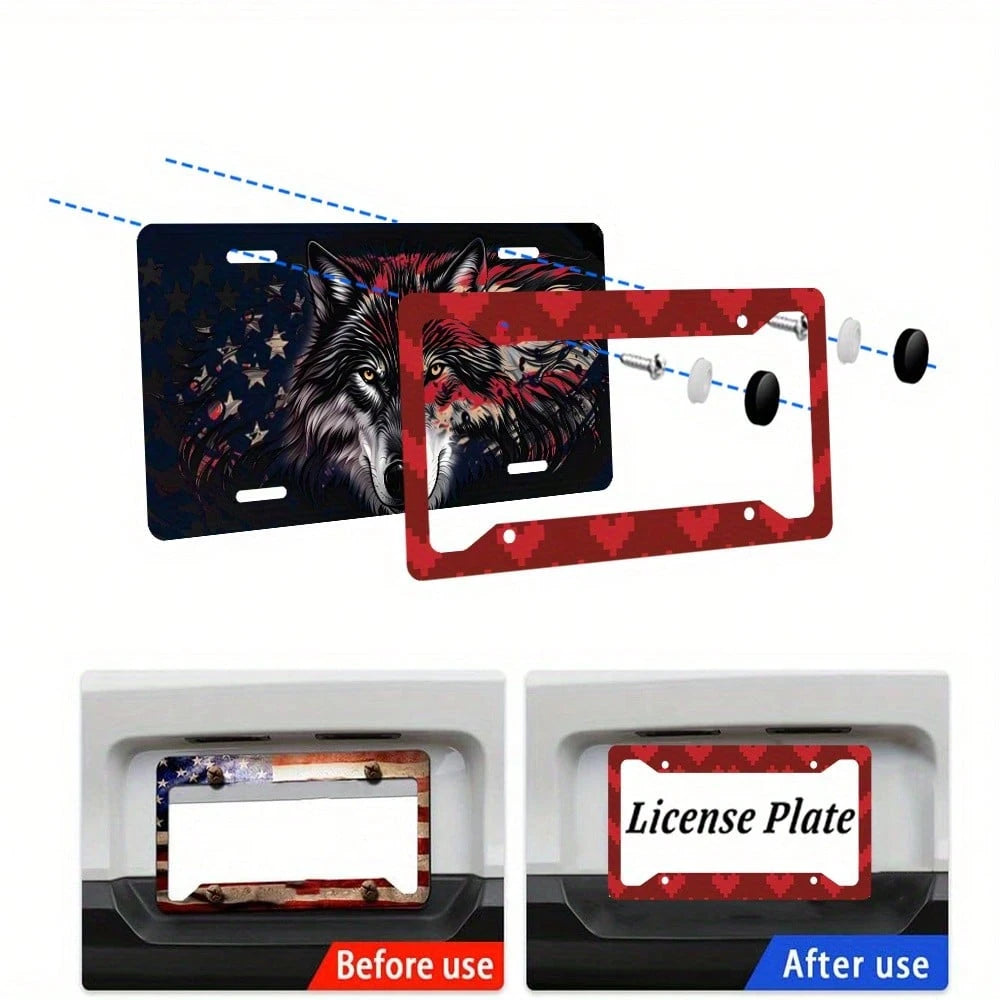 2 Red And White Heart-Shaped Aluminum License Plate Frames, 6x12inch, Vintage And Novel Car Decoration, With Screws, Suitable For Canadian And Mexican Standards, Decorative License Plate Frame| Hea