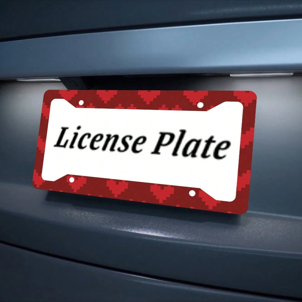 2 Red And White Heart-Shaped Aluminum License Plate Frames, 6x12inch, Vintage And Novel Car Decoration, With Screws, Suitable For Canadian And Mexican Standards, Decorative License Plate Frame| Hea
