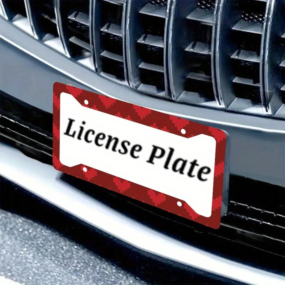 2 Red And White Heart-Shaped Aluminum License Plate Frames, 6x12inch, Vintage And Novel Car Decoration, With Screws, Suitable For Canadian And Mexican Standards, Decorative License Plate Frame| Hea